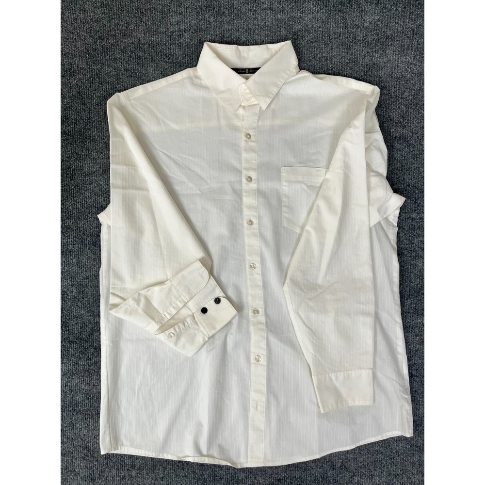 Tiger Woods  Long Sleeve Button Down Cotton/Polyester Cream Striped Shirt Size M